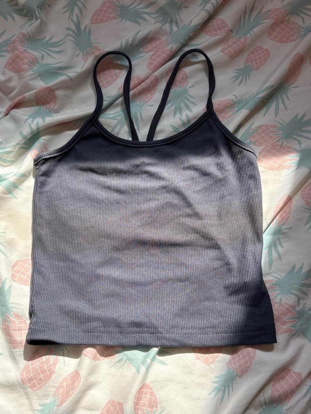Gray Ribbed Double-Strap Tank Top